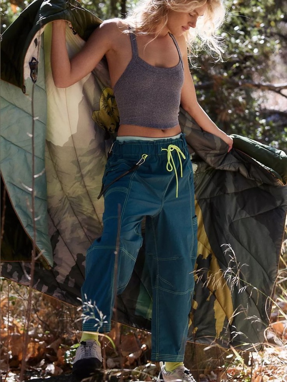 Free People FP Movement In The Wild Hiking Cargo Pants Teal Turquoise - Picture 2 of 12
